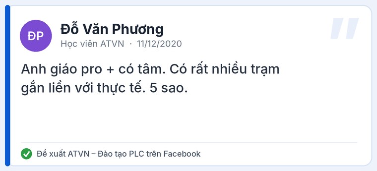 Đánh giá của học viên về Trung tâm đào tạo PLC ATVN
